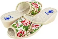 Kapcie damskie - Pantofle kapcie LNIANE 042 PAMI kwiatki beż - miniaturka - grafika 1