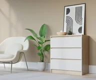 Komody - Komoda 90 dąb sonoma biały połysk 3 szuflady RG-3 - miniaturka - grafika 1