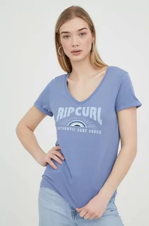 Koszulki sportowe damskie - Rip Curl t-shirt bawełniany kolor niebieski - grafika 1