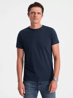 Koszulki męskie - Klasyczny T-shirt męski bawełniany BASIC - granatowy V2 OM-TSBS-0146 - grafika 1
