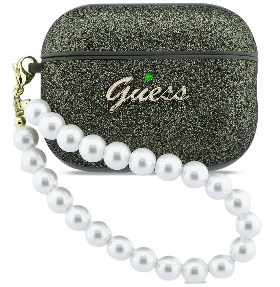 Etui Guess Glitter Pearl Strap do Apple AirPods Pro 3 khaki