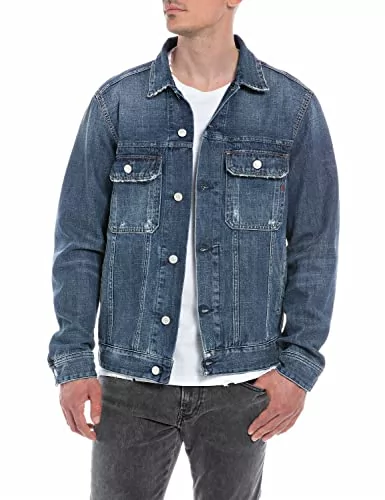 Replay męska kurtka jeansowa z bawełny, 007 Dark Blue, XL