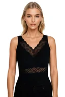 Koszulki i topy damskie - Koszulka damska z szerokimi ramiączkami i koronkowym wykończeniem Ronia czarna M - miniaturka - grafika 1