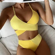 Stroje kąpielowe - Dwuczęściowy strój kąpielowy bikini z łączonych materiałów - miniaturka - grafika 1
