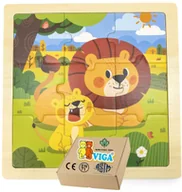 Zabawki sensoryczne - ﻿Drewniane PUZZLE 9el LEW zabawki dla niemowląt - miniaturka - grafika 1