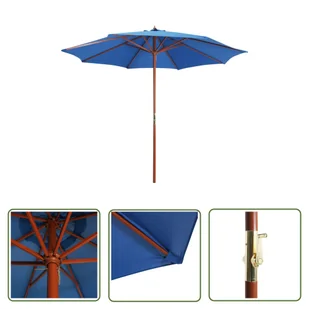 The Living Store Parasol ogrodowy na drewnianym słupku - 300x258 cm - niebieski - Parasol Ogrodowy - Parasole ogrodowe - miniaturka - grafika 1