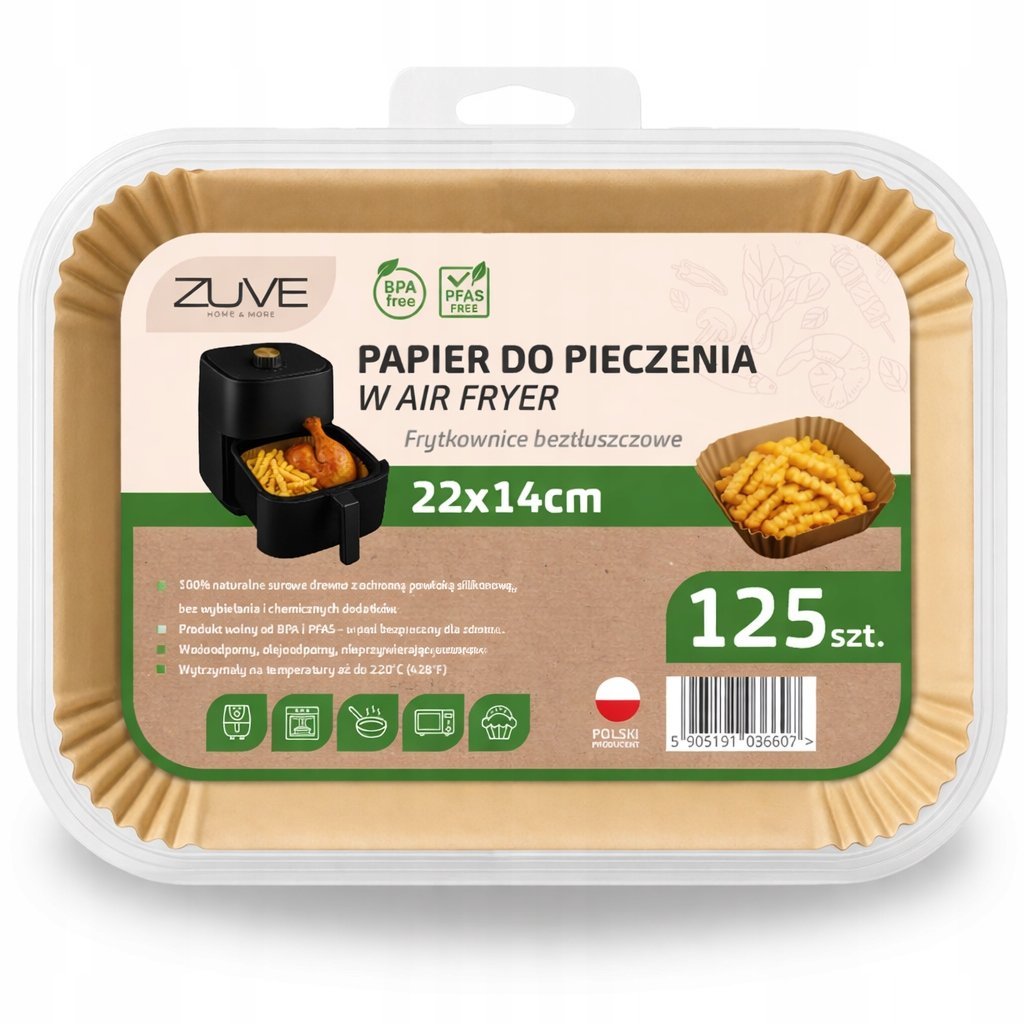 Wkłady AIR FRYER Zuve 125x papier do frytkownicy beztłuszczowej 22x14 Ninja