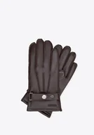 Rękawiczki - Rękawiczki ze skóry naturalnej z dekoracyjnymi przeszyciami brązowe - miniaturka - grafika 1