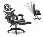 Fotele gamingowe - Fotel Biurowy GAMINGOWY Obrotowy na Kółkach MASAŻ z Podnóżkiem BIAŁY - miniaturka - grafika 1