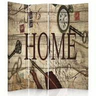Parawany - Parawan dwustronny FEEBY, Napis Home Retro Brązowy 145x170 - miniaturka - grafika 1