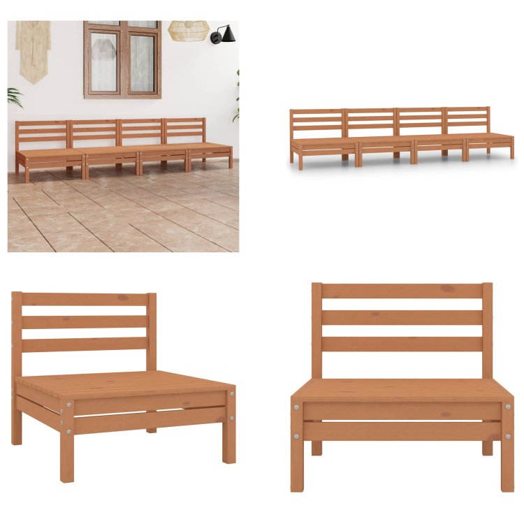 vidaXL 4-częściowy zestaw wypoczynkowy do ogrodu z litej sosny w kolorze miodowego brązu - Zestaw wypoczynkowy do ogrodu - Zestawy wypoczynkowe do ogrodu - Zestawy wypoczynkowe - Zestawy wypoczynkowe