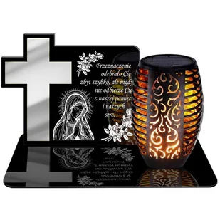 ZNICZ SOLARNY LED WIECZNY PODSTAWKA NA CMENTARZ GRÓB Krzyż EFEKT PŁOMIENIA - Lampiony i znicze - miniaturka - grafika 1