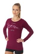Koszulki sportowe damskie - Koszulka termoaktywna z długim rękawem damska Brubeck Outdoor Wool Pro LS14150A śliwkowy góry - miniaturka - grafika 1