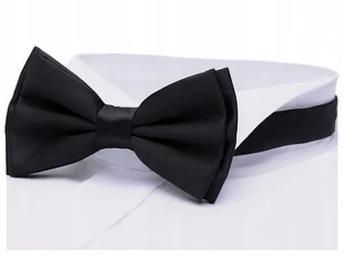 GREG Muszka Mucha Męska Gładka Czarna PUDEŁKO mu01 - Krawaty i muchy męskie - miniaturka - grafika 1