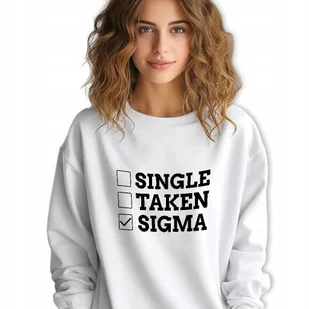 BIAŁA BLUZA Damska Dresowa SINGLE, TAKEN, SIGMA Zabawne Wzory Roz S - Bluzy damskie - miniaturka - grafika 1