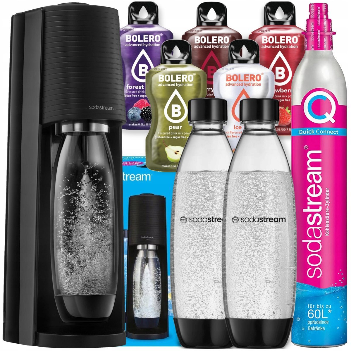 SATURATOR SODASTREAM DO WODY GAZOWANEJ TERRA BLACK DUŻY ZESTAW + GAZ BOLERO