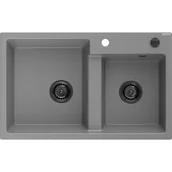 Zlewozmywaki - Mexen Tomas zlewozmywak granitowy 2-komorowy 800 x 500 mm, szary, syfon czarny - miniaturka - grafika 1
