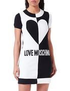 Sukienki - Love Moschino Damska sukienka z krótkim rękawem, czarno-biała, rozmiar 38, czarny biały, 38 - miniaturka - grafika 1