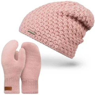 Pudrowy różowy komplet czapka cz25 + rękawiczki r2 brødrene - Czapki damskie - miniaturka - grafika 1