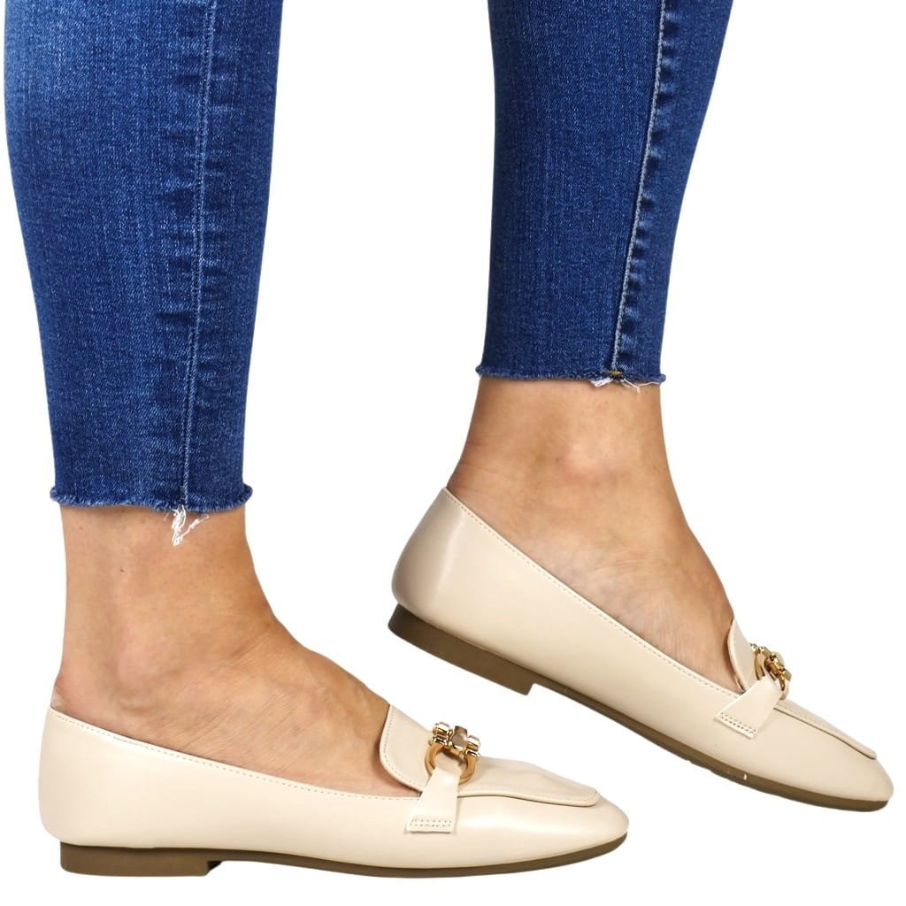 Damskie Mokasyny Z Ozdobą Płaskie Półbuty Vinceza 17304 Beżowe