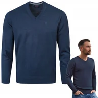 Swetry męskie - SWETER Męski w Serek Elegancki Gładki GRANATOWY melanż XXL Pako Jeans - miniaturka - grafika 1