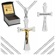 Naszyjniki męskie - Srebrny Naszyjnik Męski Z Medalikiem 925 Diamentowany Łańcuszek Zawieszka - miniaturka - grafika 1