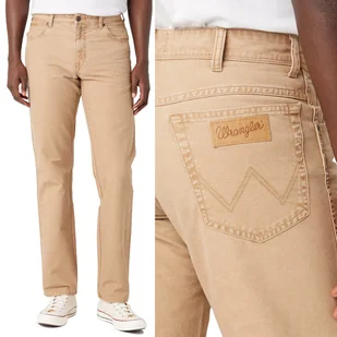 Wrangler TEXAS Tigers Eye BEŻOWE MATERIAŁOWE SPODNIE BEZ STRECZU W32 L34 - Spodnie męskie - miniaturka - grafika 1