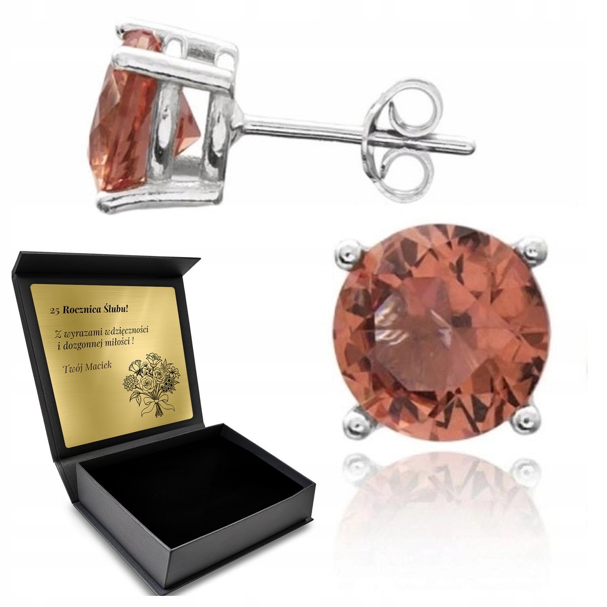 Kolczyki Srebrne 925 Delikatne Subtelne Z Zultanitem Unikalny Kamień Grawer