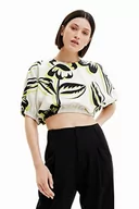 Bluzy damskie - Desigual Damska bluza z krótkim rękawem, biały, S - miniaturka - grafika 1