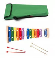 Akcesoria do perkusji - Cymbałki Dzwonki Szkolne Diatoniczne 15 Tonowe + Drewniane Pałeczki + Pokrowiec Zielony - miniaturka - grafika 1