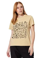 Koszulki i topy damskie - Trendyol Damska koszulka z dzianiny z okrągłym dekoltem o luźnym kroju, beżowa, M, BEŻOWY, M - miniaturka - grafika 1