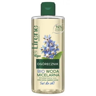Lirene Lirene - Bio woda micelarna do demakijażu twarzy i oczu - Cera sucha i bardzo sucha - OGÓRECZNIK - 400 ml - Płyny micelarne - miniaturka - grafika 1