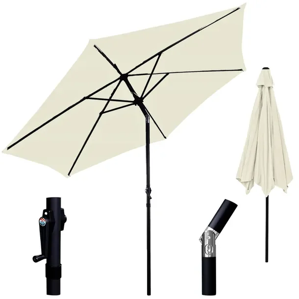 Duży Parasol Ogrodowy 300 Cm Porządny BIAŁY Regulowany Mocny Z Korbką