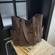 Torebki damskie - TEMU Torba damska typu shopper, jesień/, nowość, duża pojemność, torba na ramię z wieloma kieszeniami, jednolity , materiał sztruksowy, zmywalna, - miniaturka - grafika 1