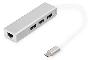 Digitus 3-Port Hub USB 3.0 Typ C z Gigabit Ethernet, 3 X USB A, 1 X RJ45 LAN, obsługa Windows/Mac OS/Chrome OS, srebrny DA-70255 - Huby USB - miniaturka - grafika 1