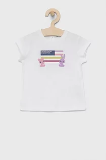 Koszulki dla dziewczynek - Benetton United Colors of t-shirt bawełniany dziecięcy kolor biały - grafika 1