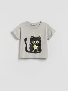 Reserved - T-shirt ze świecącym nadrukiem - jasnoszary - Bluzki dla niemowląt - miniaturka - grafika 1