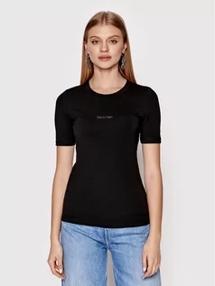 Koszulki i topy damskie - Calvin Klein T-Shirt Metallic Micro Logo K20K203754 Czarny Slim Fit - grafika 1