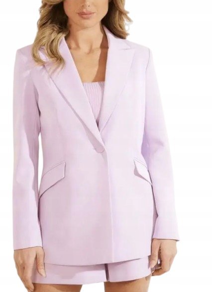 GUESS FIOLETOWA MARYNARKA DAMSKA JEDNORZĘDOWA Z KLASYCZNYMI KLAPAMI 44 GXA