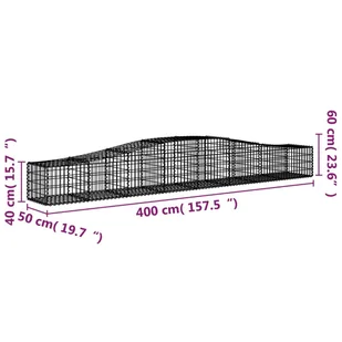 VIDAXL Kosze gabionowe, 3 szt, 400x50x40/60 cm, galwanizowane żelazo - Ogrodzenia - miniaturka - grafika 7