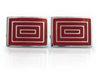 Spinki do mankietów i krawatów - Srebrno-czerwone spinki do mankietów - prostokąty N141 - miniaturka - grafika 1
