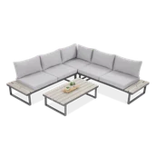 Meble ogrodowe - Zestaw Mebli Ogrodowych Wypoczynkowych EMERSON Duży Narożnik Stolik Szary - miniaturka - grafika 1