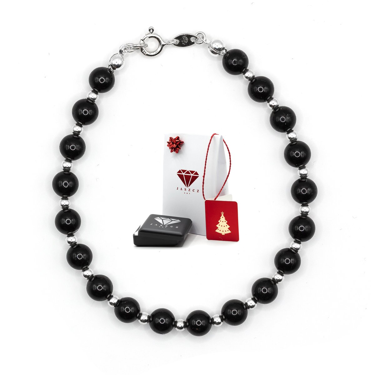 Bransoletka TURMALIN, Srebro p.925 z Oprawionymi Kamieniami Turmalin Czarny. Opakowanie Prezentowe