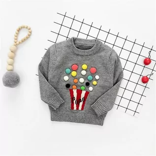 Bluzki dla niemowląt - Slowmoose Długi rękaw, pompon design-ciepły wełniany sweter z dzianiny Szary 3M - grafika 1