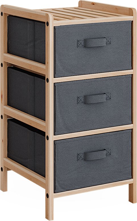 Vicco Szafka łazienkowa Bruno, 34.5 x 67 cm z 3 szufladami z tkaniny, Szary/Drewno