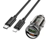 Akcesoria do smartwatchy - HOCO ładowarka samochodowa USB QC 3.0 + Typ C + kabel Typ C do Apple Lightning 8-pin PD 30W Z53A czarna - miniaturka - grafika 1