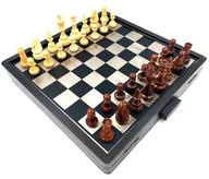 Gry planszowe - Szachy Drewniano-Metalowe 33x33cm - Obniżka ceny - G334B - miniaturka - grafika 1