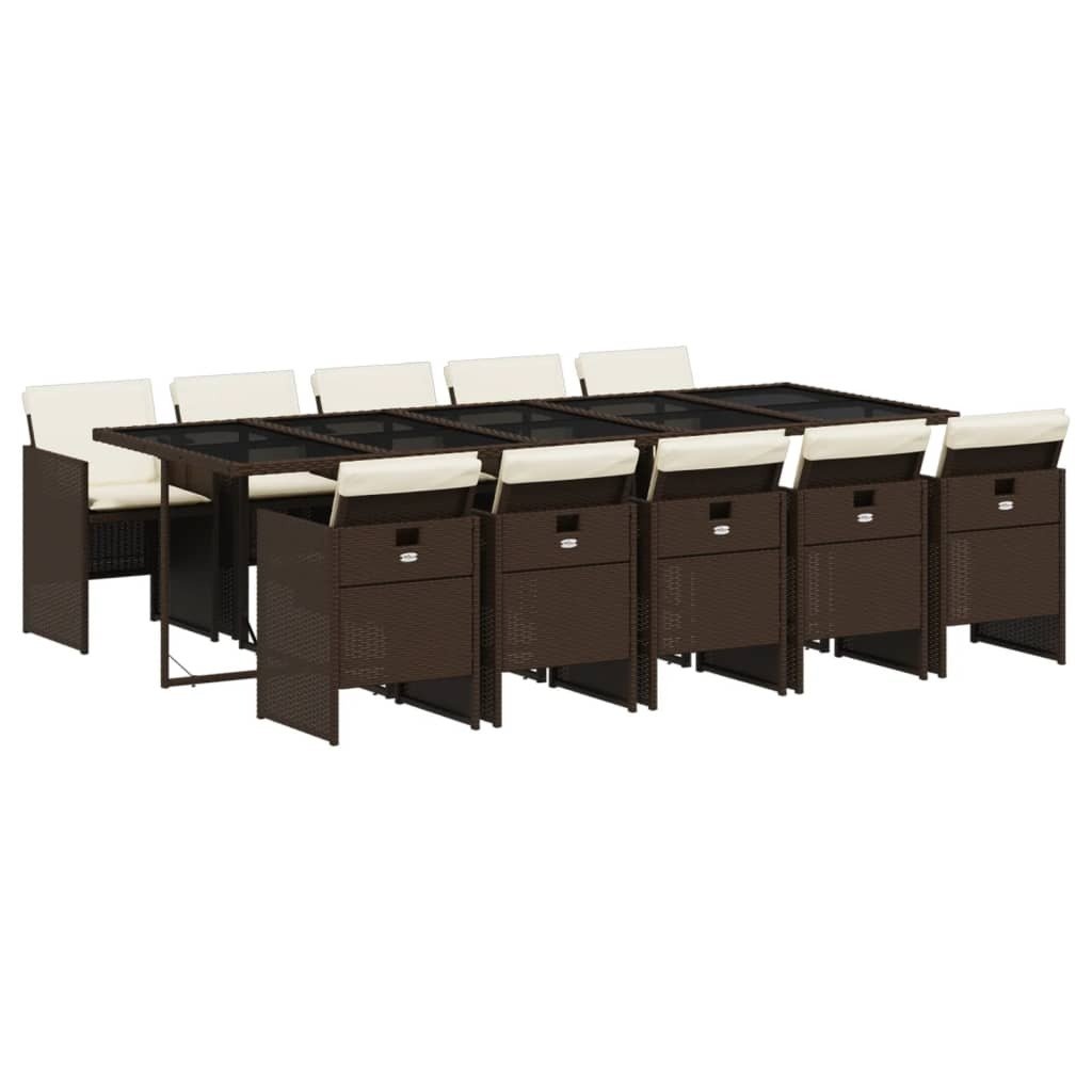 vidaXL 11-częściowy ogrodowy zestaw jadalniany z poduszkami z brązowego polirattanu