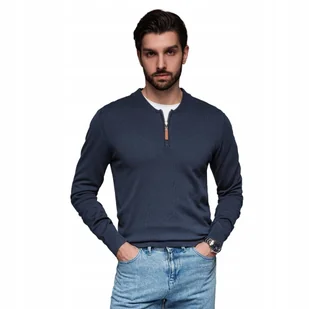 Sweter męski z wiskozą i rozpinanym dekoltem granatowy OM-SWZS-0124 V4 XL - Swetry męskie - miniaturka - grafika 1