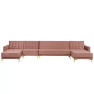 Sofy i kanapy - Beliani Sofa rozkładana XXL welur różowa ABERDEEN - miniaturka - grafika 1